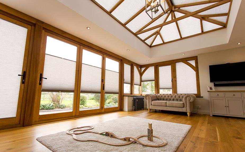 Conservatory Blinds in a wooden frame