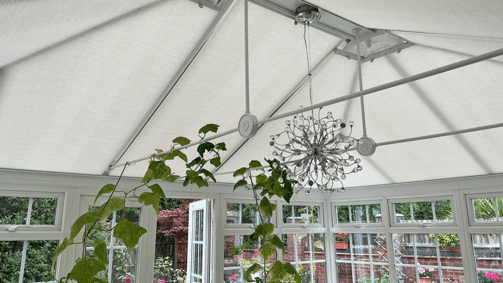 Bright and modern conservatory blinds in colour salt white