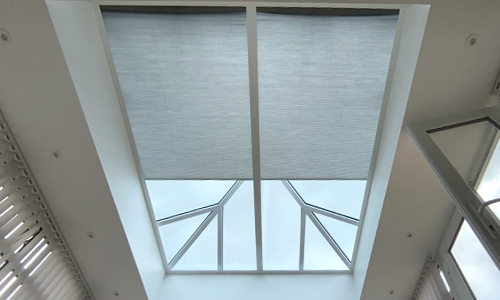 Motorised white colour roof lantern blinds