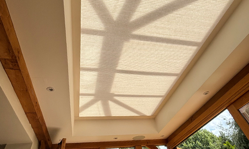 Ivory roof lantern blinds and wooden garden window frames