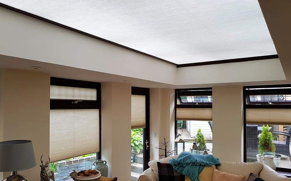 Duette® fabric across within orangery conservatory with lantern roof